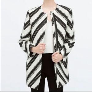 Zara Black & White Collarless Coat